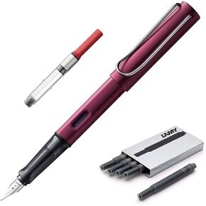 Lamy AL-Star Pen| Black Purple | Fine Nib | 5 Black Ink Cartridges, Z28 Converter and Wipe