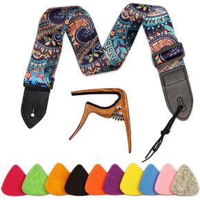 Junlego Ukulele Strap With Ukulele Capo 10 Color Ukulele Picks Shoulder Strap for Ukulele Length Adjustable