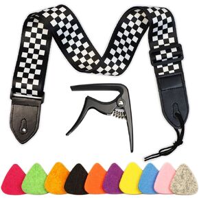 Junlego Ukulele Strap With Ukulele Capo 10 Color Ukulele Picks Shoulder Strap for Ukulele Length Adjustable