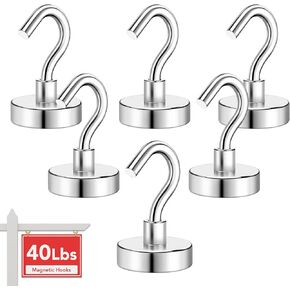 VSKIZ Magnetic Hooks, 40Lbs Heavy Duty Magnets Hooks for Cruise Cabins, Extral Strong Magnets with Hooks for Hanging, Metal Magnetic Grill Hooks Magnetic Hanger for Fridge, Toolbox, Storage - 6Pack