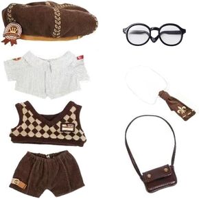 niannyyhouse 20cm Plush Doll Clothes Hat Shirt Vest Pants Tie Backpack Glasses Mailman Set 8in Doll Accessories Dress Up