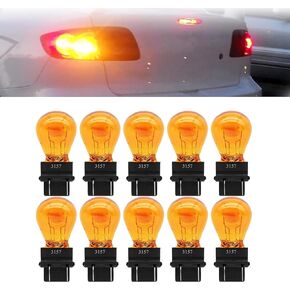 10 PCS Car Instrument Light Bulb, 3157 Brake Light Bulb, 12V 21/5W Universal Automobile Lighting Accessories, for Most Cars, Trucks and Vans (Amber)