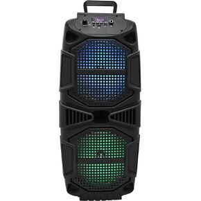 Technical Pro 1000 Watt Rechargeable Bluetooth Speaker - Dual 8" Colorful LED Woofers, TWS, USB Mode, SD Card, FM Radio, Mic Input for Perfect On-The-Go Karaoke, Party Nights