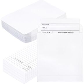 100 Piece Library Pockets & Cards - Check Out Cards & Book Envelopes for School, Office & Public Library