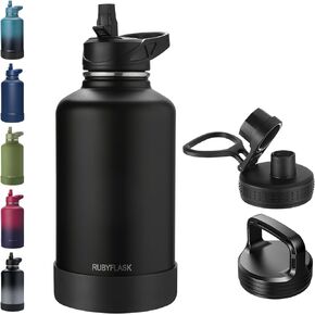 RUBYFLASK 32oz Insulated Water Bottle with Straw, Stainless Steel Metal Vacuum Water Flask, Large Thermos Water bottle with Leakproof 3 Lids for Travel, Camping, Gym Sports Indigo Black