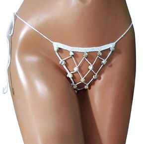 White crochet extreme micro bikini bottom Fishnet G-string thong bikini bottom See through micro thong