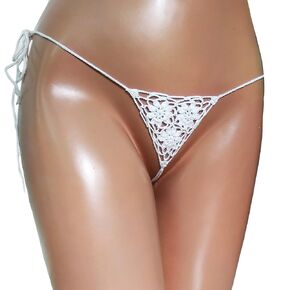 White crochet extreme micro bikini bottom G-string thong bikini bottom See through micro thong