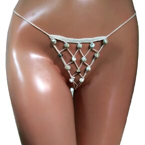 Crochet extreme micro bikini bottom Fishnet G-string thong bikini bottom See through micro thong - Natural color
