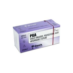 Oasis PGA (Polyglycolic Acid) Surgical Suture, 3-0, (FS-1) 3/8 24mm Reverse Cutting Needle, 75cm, 12/Box, Veterinary Use