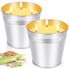 Citronella Candles Outdoor Large, 3-Wicks Cironella Candles Bucket Garden Candles for Patio Yard Balcony Porch Camping BBQ, 200 Hours Long Lasting Burn Time, 2×14oz