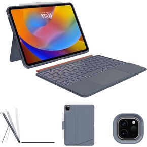 Detachable Keyboard Case for iPad Pro 11 inch(4th, 3rd, 2nd gen - 2022, 2021, 2020): Bluetooth Wireless Magnetic Keyboard with Folio Compact Removable Cover, Multi-Touch Trackpad, White Backlit/Gray