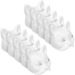 PEUTIER 10pcs Cat Fox Masks, White Graffiti Therian Masks, DIY Hand Painted Blank Paper Mask Dress up Masks Mask Costume Masquerade Cosplay Animal Masks for Halloween Prop Party