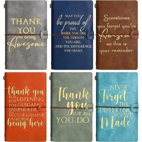 Kosiz 6 Pack Thank You Gifts Leather Journals Bulk Inspirational Notebooks Pocket Notepads Appreciation Gifts for Women Men Coworker Employee Teacher Nurse Volunteer Students Doctors (Black)