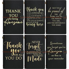Kosiz 6 Pack Thank You Gifts Leather Journals Bulk Inspirational Notebooks Pocket Notepads Appreciation Gifts for Women Men Coworker Employee Teacher Nurse Volunteer Students Doctors (Black)