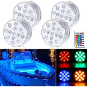أضواء LED لاسلكية مقاومة للماء للقارب - أضواء LED للقوارب البحرية على سطح السفينة، مصابيح داخلية للقارب، أضواء الملاحة للقارب، تعمل بالبطارية، جهاز تحكم عن بعد متعدد الألوان، 4 قطع in Kuwait