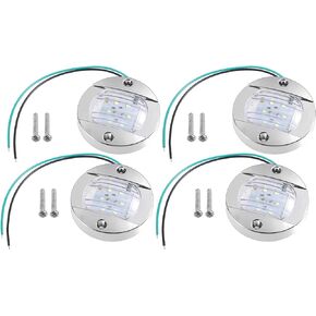 Partuto 4pcs DC 12V 6W Universal Interior Round Marine Boat Light with 6 LEDs - Boat for Transom Stern Light for Boat Waterproof - ABS Clear Shell Green