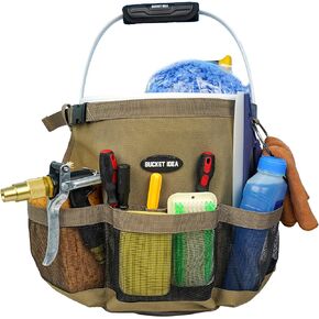 MELOTOUGH Bucket Idea Wash Tool Organizer for 5 Gallon Bucket, cleaning bucket organizer Pockets for Clean Supplier Car Wash organizer Khaki Color (1)