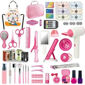 RedCrab Kids Beauty Salon Toy Set, Girls Salon Hair Stylist Pretend Makeup Kit Includes Kids Hair Dryer, Comb, Makeup Bag and Other Accessories, 3-8 Years Ideal Gift for Children