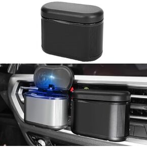 Zacxoxsr Car Ashtray Detachable Ceramics with Lid Blue Led Light with Removable Lighter Solar Energy and USB Dual Charging for Most Car Cup Holder (Black)
