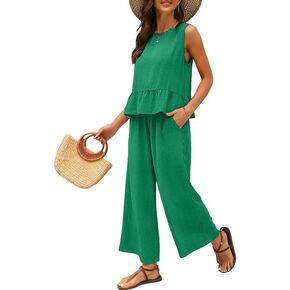 EVALESS Two Piece Sets for Womens Fashion 2024 Dressy Matching Sets Womens Clothes Sleeveless Summer Vacation Outfits