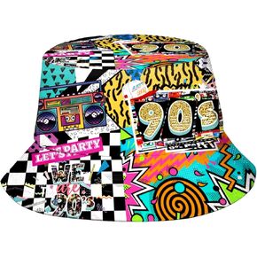 Kmxzint Fashion Retro 80s 90s Bucket Hat Rave Festival Party Outfit for Women Men Fisherman Sun Hat