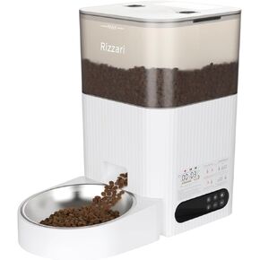 RIZZARI Automatic Cat Feeder, 4.2L Timed Food Dispenser with Display LCD Screen, Large Capacity Pet Feeder for Cats and Small Medium Dogs (Black, 4.2L)