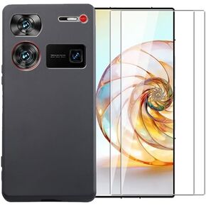 حافظة WDMYLFTW لهاتف ZTE Nubia Z60 Ultra + واقي شاشة زجاجي مقسى - غطاء حماية من مادة TPU من السيليكون الشفاف الناعم المرن المقاوم للصدمات (أسود) in Kuwait