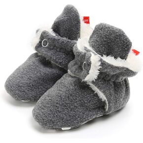 HsdsBebe Unisex Baby Cozie Fleece Lined Booties Non-Slip Soft Sole Infant Winter Warm Socks Shoes