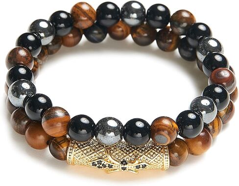 Triple Protection Bracelet for Men Women, Genuine Lava Stone - Tiger Eye - Black Onyx, Handmade Healing Crystal Beads Bracelet, Natural Stone, Bring Luck Prosperity Happiness in Saudi Arabia
