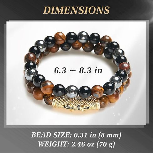 Triple Protection Bracelet for Men Women, Genuine Lava Stone - Tiger Eye - Black Onyx, Handmade Healing Crystal Beads Bracelet, Natural Stone, Bring Luck Prosperity Happiness in Saudi Arabia