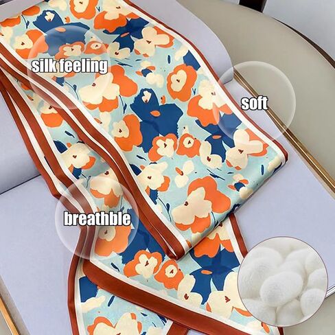 وشاح شعر طويل من Do-Dottii مقاس 59 بوصة للنساء، وشاح رأس من الساتان الحريري الأنيق للنساء، أوشحة رقبة حريرية خفيفة الوزن، إكسسوارات حقائب اليد - زهور متعددة الألوان in Kuwait