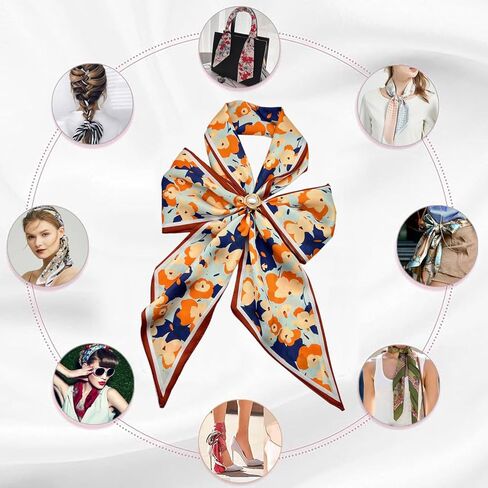 وشاح شعر طويل من Do-Dottii مقاس 59 بوصة للنساء، وشاح رأس من الساتان الحريري الأنيق للنساء، أوشحة رقبة حريرية خفيفة الوزن، إكسسوارات حقائب اليد - زهور متعددة الألوان in Kuwait