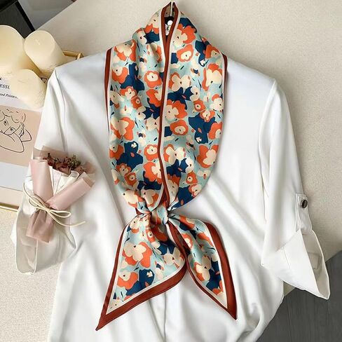 وشاح شعر طويل من Do-Dottii مقاس 59 بوصة للنساء، وشاح رأس من الساتان الحريري الأنيق للنساء، أوشحة رقبة حريرية خفيفة الوزن، إكسسوارات حقائب اليد - زهور متعددة الألوان in Kuwait