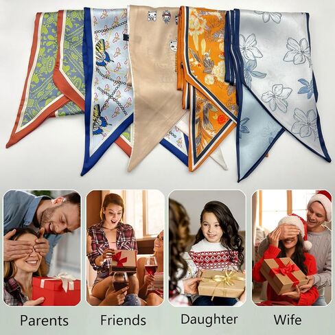 وشاح شعر طويل من Do-Dottii مقاس 59 بوصة للنساء، وشاح رأس من الساتان الحريري الأنيق للسيدات، أوشحة رقبة حريرية خفيفة الوزن، إكسسوارات حقائب اليد - زهور زرقاء شاحبة in Kuwait