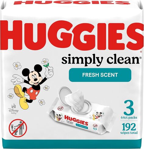Huggies Simply Clean Fresh Scent Baby Wipes, 3 Flip-Top Packs of 64 (192 Wipes Total) in Kuwait