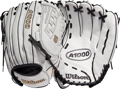 قفاز ويلسون 2022 A1000 V125 مقاس 12.5 بوصة Fastpitch Outfield - غطاء لليد اليسرى، أسود/أبيض/ذهبي معدني in Saudi Arabia