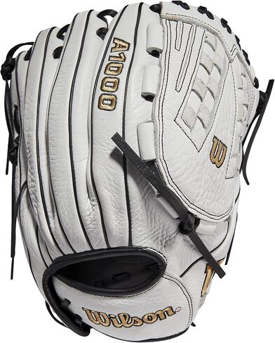 قفاز ويلسون 2022 A1000 V125 مقاس 12.5 بوصة Fastpitch Outfield - غطاء لليد اليسرى، أسود/أبيض/ذهبي معدني in Saudi Arabia