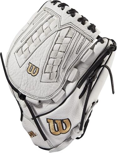 قفاز ويلسون 2022 A1000 V125 مقاس 12.5 بوصة Fastpitch Outfield - غطاء لليد اليسرى، أسود/أبيض/ذهبي معدني in Saudi Arabia