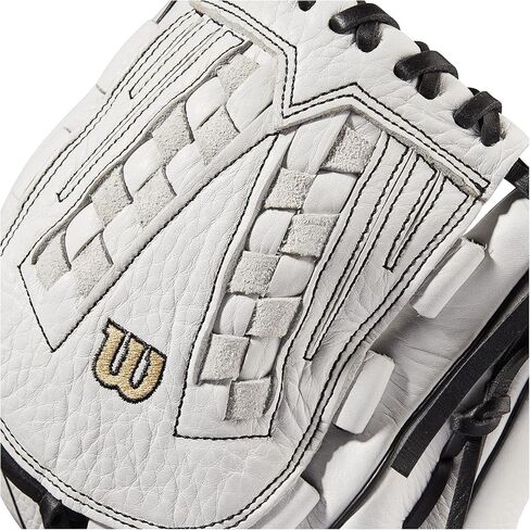 قفاز ويلسون 2022 A1000 V125 مقاس 12.5 بوصة Fastpitch Outfield - غطاء لليد اليسرى، أسود/أبيض/ذهبي معدني in Saudi Arabia
