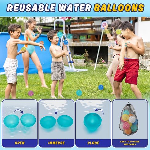 HYES 2 Pack Water Balloon Launcher Slingshot with 24 Reusable Water Balloons, 1 Storage Bag, Water Balloons Quick Fill for Kids Boys Teens Adults, Summer Gift Toys Games for Outdoor Fun in Kuwait