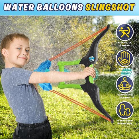 HYES 2 Pack Water Balloon Launcher Slingshot with 24 Reusable Water Balloons, 1 Storage Bag, Water Balloons Quick Fill for Kids Boys Teens Adults, Summer Gift Toys Games for Outdoor Fun in Kuwait
