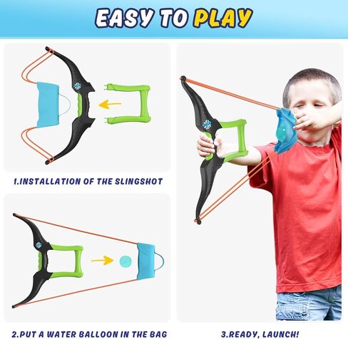 HYES 2 Pack Water Balloon Launcher Slingshot with 24 Reusable Water Balloons, 1 Storage Bag, Water Balloons Quick Fill for Kids Boys Teens Adults, Summer Gift Toys Games for Outdoor Fun in Kuwait