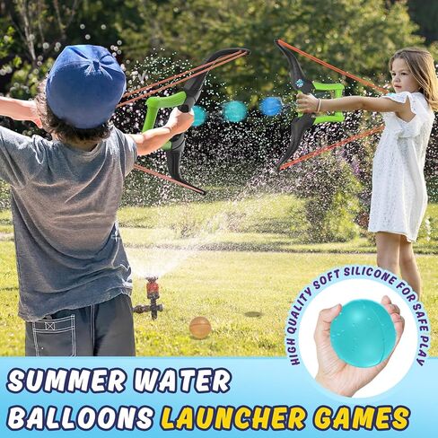 HYES 2 Pack Water Balloon Launcher Slingshot with 24 Reusable Water Balloons, 1 Storage Bag, Water Balloons Quick Fill for Kids Boys Teens Adults, Summer Gift Toys Games for Outdoor Fun in Kuwait