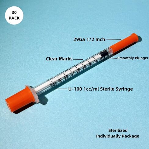 30G 1cc/mm 1/2 Inch 13mm Syringes,Individually Wrapped-Pack of 30 in Kuwait
