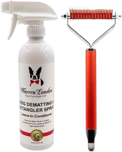 Warren London Dog Dematting and Detangler Spray | Groomer Formulated Detangling Spray for Dogs w Aloe Vera & Jojoba Oil | Made in USA | 16oz in Saudi Arabia