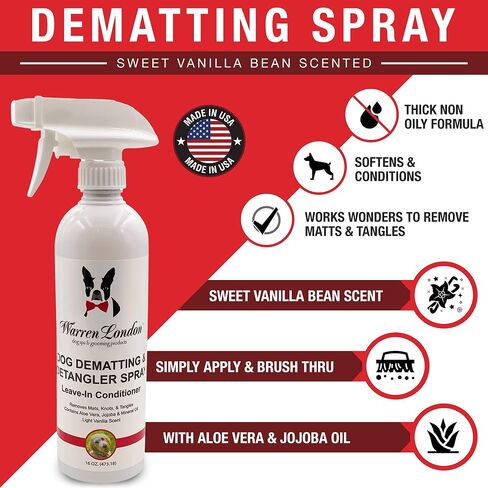 Warren London Dog Dematting and Detangler Spray | Groomer Formulated Detangling Spray for Dogs w Aloe Vera & Jojoba Oil | Made in USA | 16oz in Saudi Arabia