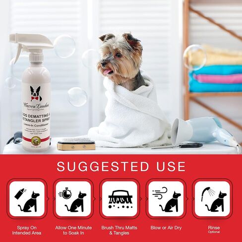 Warren London Dog Dematting and Detangler Spray | Groomer Formulated Detangling Spray for Dogs w Aloe Vera & Jojoba Oil | Made in USA | 16oz in Saudi Arabia