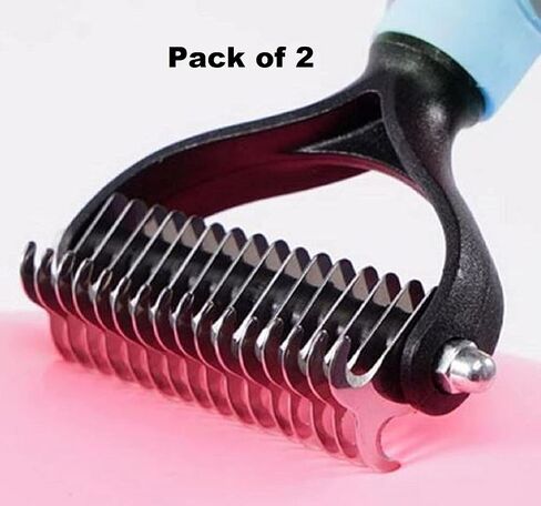 PetsPur, Grooming Deshedding Brush (2 Pack-Pink + Blue) - Double Sided (17 & 9 Teethes) Undercoat Shedding and Dematting Rake Comb Dogs and Cats, Extra Wide. in Saudi Arabia