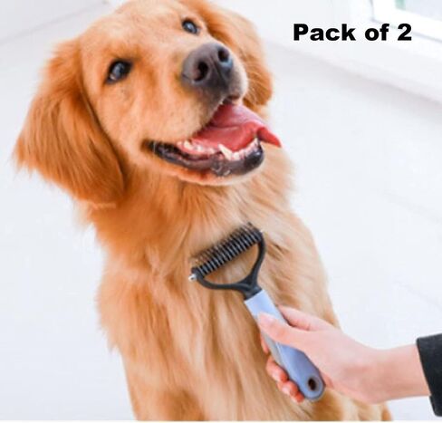 PetsPur, Grooming Deshedding Brush (2 Pack-Pink + Blue) - Double Sided (17 & 9 Teethes) Undercoat Shedding and Dematting Rake Comb Dogs and Cats, Extra Wide. in Saudi Arabia