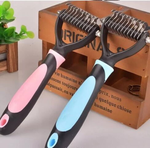 PetsPur, Grooming Deshedding Brush (2 Pack-Pink + Blue) - Double Sided (17 & 9 Teethes) Undercoat Shedding and Dematting Rake Comb Dogs and Cats, Extra Wide. in Saudi Arabia